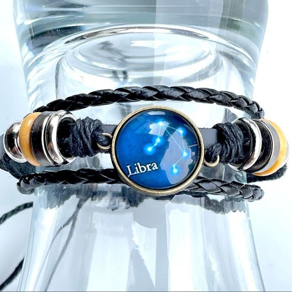 New Genuine Leather Libra Constellation Zodiac Sign Bracelet - Picture 1 of 10